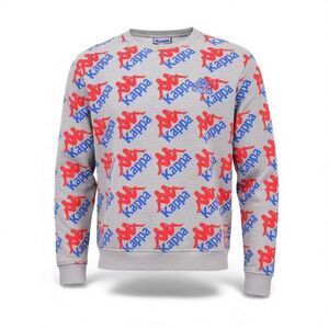 Kappa Sweatshirt Mens Large Gray Crewneck All Over Print Logo Pullover Jumper